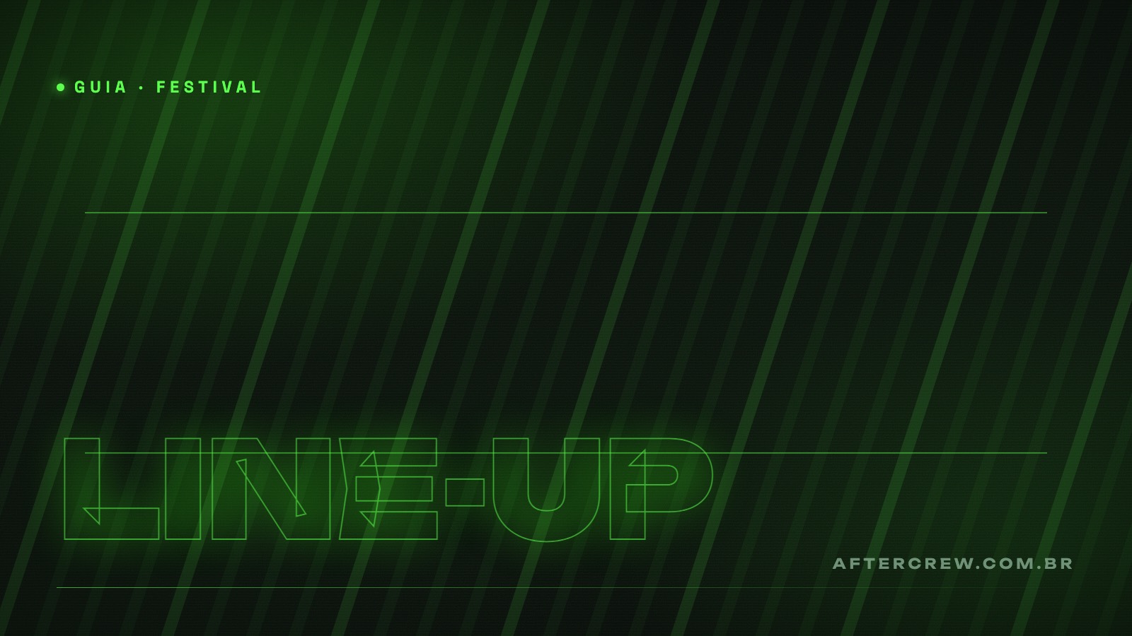 Arte editorial imitando grade de line-up com tipografia neon verde